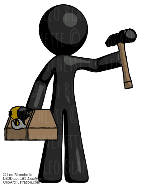 Black Design Mascot Man Holding Tools And Toolchest Ready To Work #10435