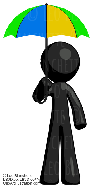 Black Design Mascot Man Holding Umbrella Rainbow Colored #10438