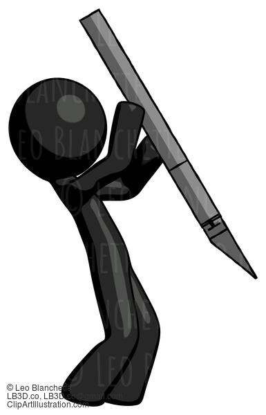 Black Design Mascot Man Stabbing Or Cutting With Scalpel #10439