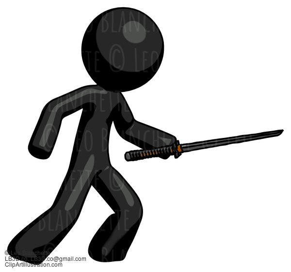 Black Design Mascot Man Stabbing With Ninja Sword Katana #10442