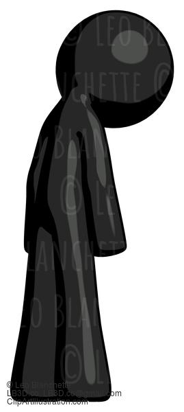 Black Design Mascot Man Depressed With Head Down, Back To Viewer, Right #10445