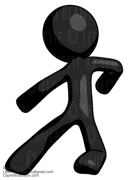 Black Design Mascot Man Karate Defense Pose Left #10447