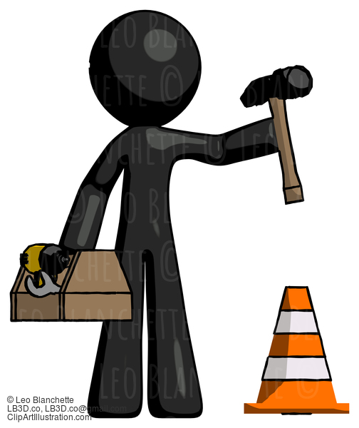 Black Design Mascot Man Under Construction Concept, Traffic Cone And Tools #10449