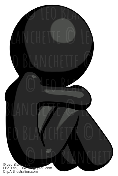 Black Design Mascot Man Sitting With Head Down Back View Facing Right #10450