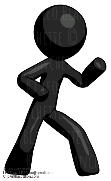 Black Design Mascot Man Martial Arts Defense Pose Right #10454
