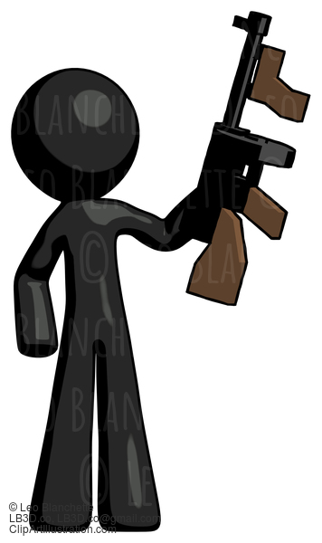 Black Design Mascot Man Holding Tommygun #10455