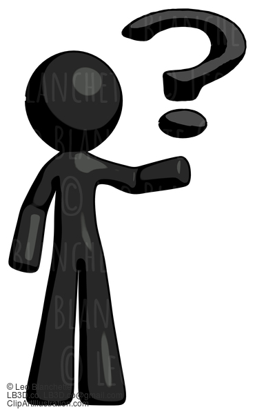 Black Design Mascot Man Holding Question Mark To Right #10459