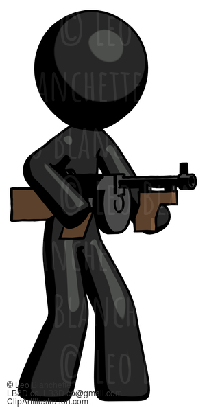 Black Design Mascot Man Tommy Gun Gangster Shooting Pose #10462