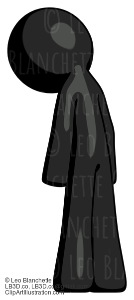 Black Design Mascot Man Depressed With Head Down, Back To Viewer, Left #10466