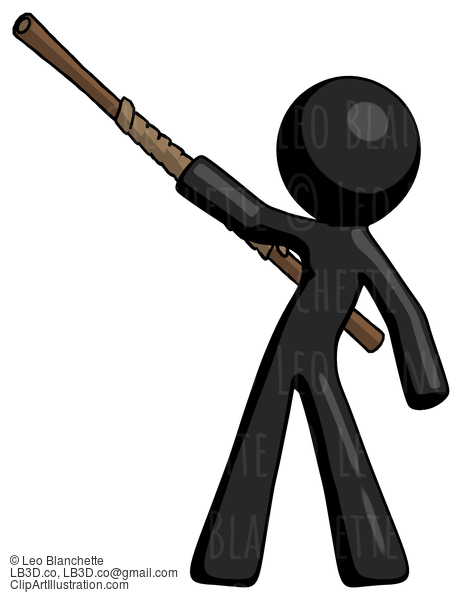 Black Design Mascot Man Bo Staff Pointing Up Pose #10473