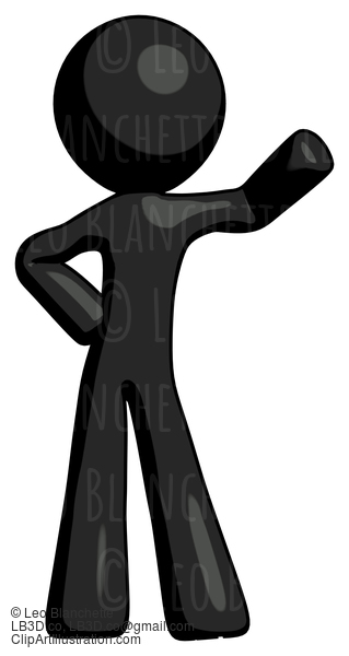 Black Design Mascot Man Waving Left Arm With Hand On Hip #10479