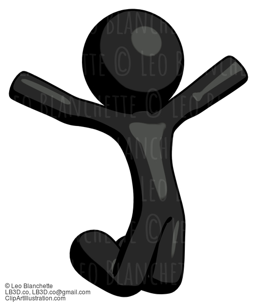 Black Design Mascot Man Jumping Or Kneeling With Gladness #10483