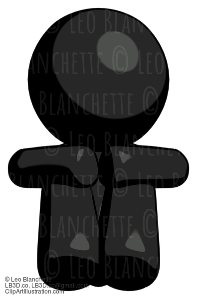 Black Design Mascot Man Sitting With Head Down Facing Forward #10490
