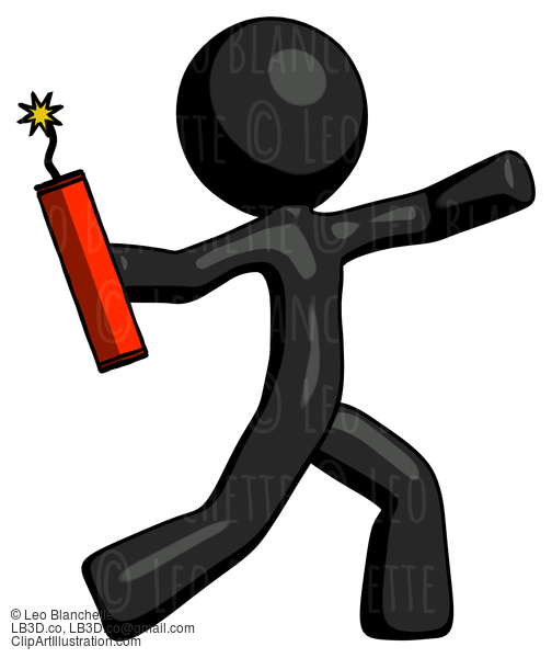 Black Design Mascot Man Throwing Dynamite #10494