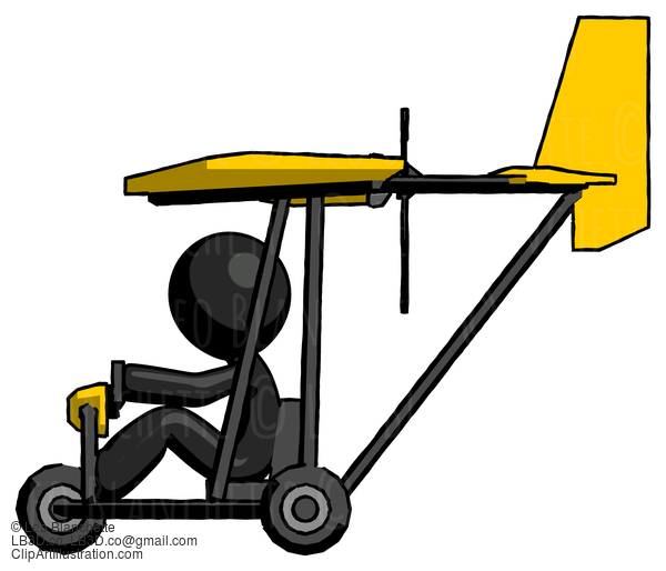 Black Design Mascot Man In Ultralight Aircraft Side View #10497