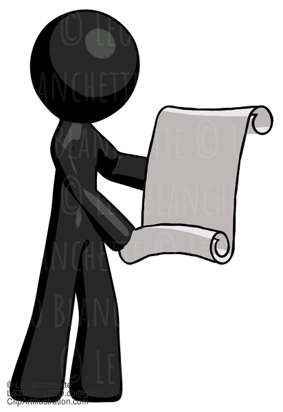 Black Design Mascot Man Holding Blueprints Or Scroll #10499