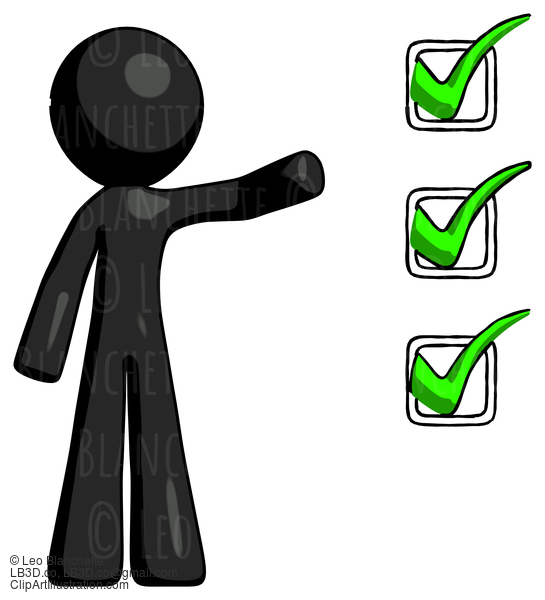 Black Design Mascot Man Standing By List Of Checkmarks #10500