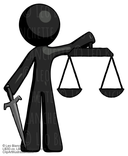 Black Design Mascot Man Justice Concept With Scales And Sword, Justicia Derived #10504