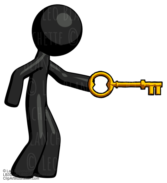 Black Design Mascot Man With Big Key Of Gold Opening Something #10506
