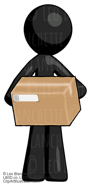 Black Design Mascot Man Holding Box Sent Or Arriving In Mail #10507