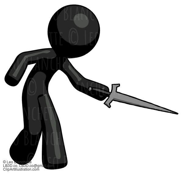 Black Design Mascot Man Sword Pose Stabbing Or Jabbing #10509