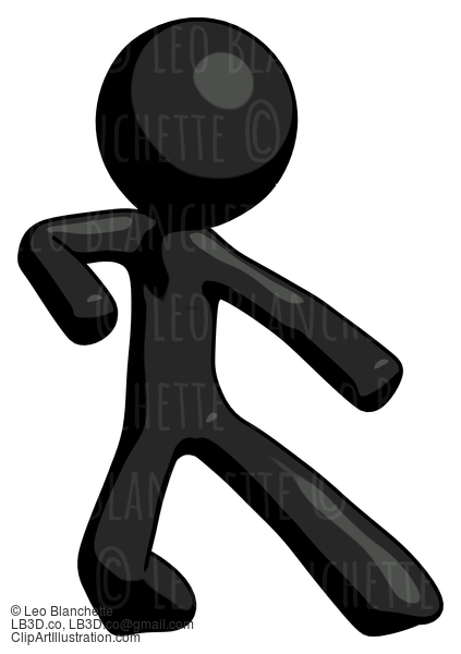 Black Design Mascot Man Karate Defense Pose Right #10513