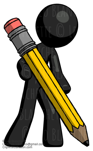 Black Design Mascot Man Writing With Large Pencil #10523