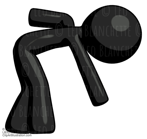 Black Design Mascot Man Picking Something Up Bent Over #10527