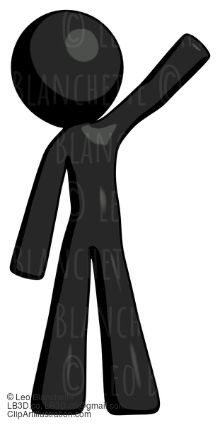 Black Design Mascot Man Waving Emphatically With Left Arm #10529