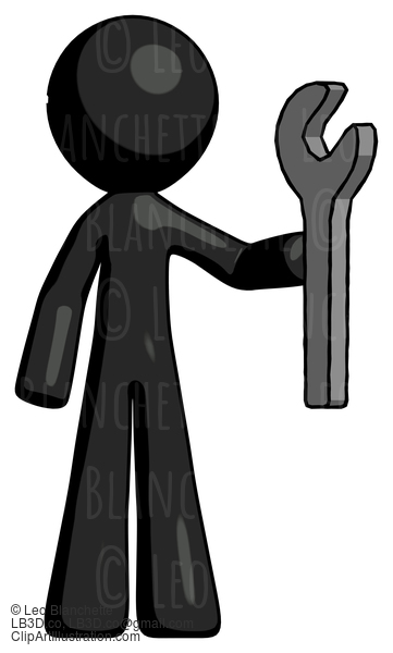 Black Design Mascot Man Holding Wrench Ready To Repair Or Work #10533