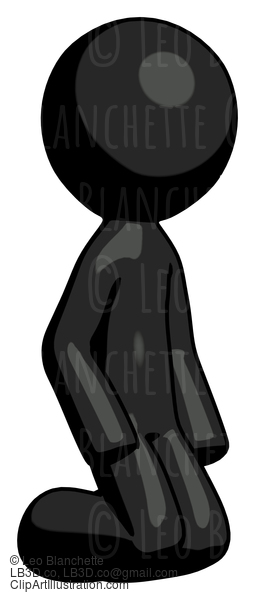 Black Design Mascot Man Kneeling Angle View Right #10534