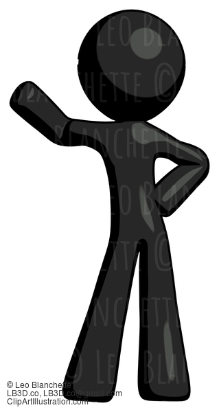 Black Design Mascot Man Waving Right Arm With Hand On Hip #10537