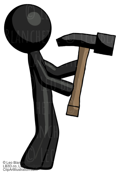 Black Design Mascot Man Hammering Something On The Right #10547