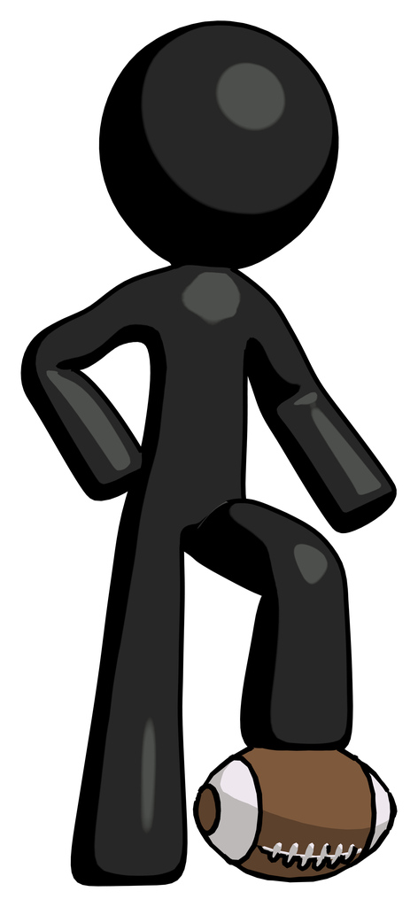 Black Design Mascot Man standing with foot on football