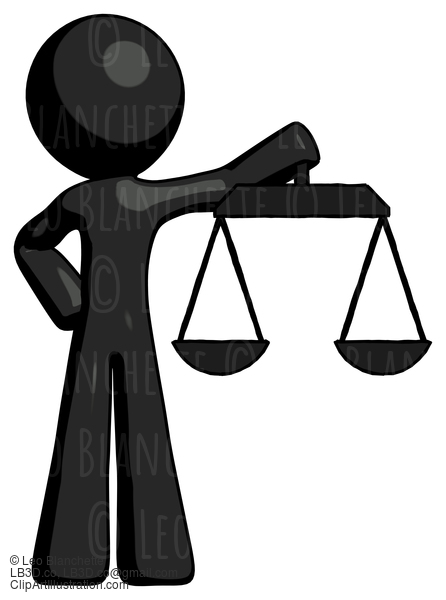 Black Design Mascot Man Holding Scales Of Justice #10550