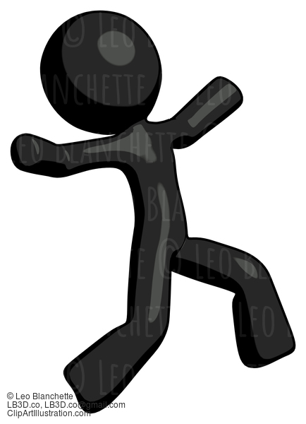 Black Design Mascot Man Running Away In Hysterical Panic Direction Right #10551