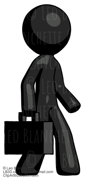 Black Design Mascot Man Walking With Briefcase To The Right #10556