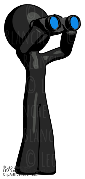 Black Design Mascot Man Looking Through Binoculars To The Right #10564