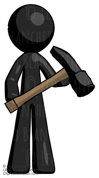 Black Design Mascot Man Holding Hammer Ready To Work #10566