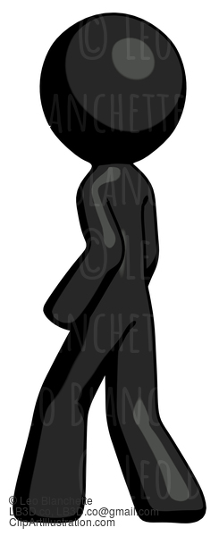 Black Design Mascot Man Walking Away Direction Left View #10570