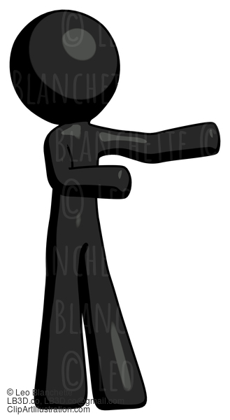 Black Design Mascot Man Presenting Something To His Left #10573