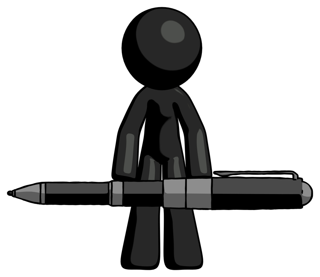 Black Design Mascot Man weightlifting a giant pen