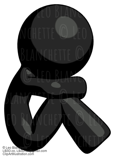 Black Design Mascot Man Sitting With Head Down Facing Sideways Right #10580