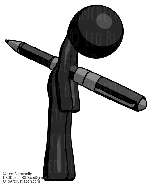Black Design Mascot Man Impaled Through Chest With Giant Pen #10581