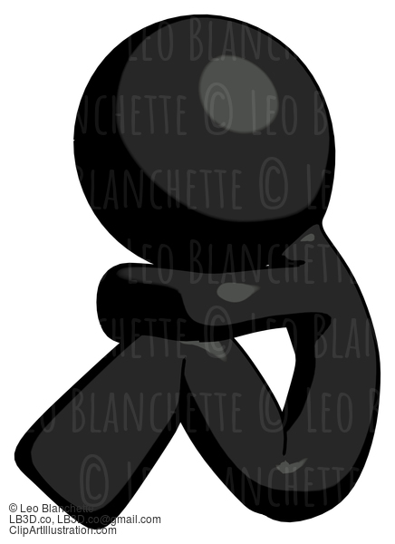 Black Design Mascot Man Sitting With Head Down Facing Sideways Left #10585