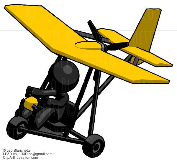 Black Design Mascot Man In Ultralight Aircraft Top Side View #10587