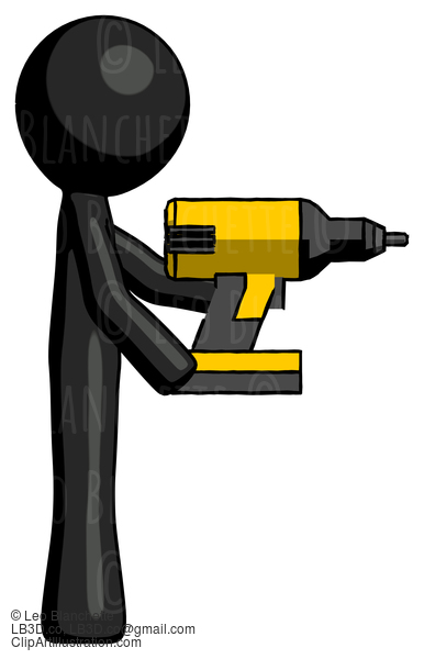 Black Design Mascot Man Using Drill Drilling Something On Right Side #10592