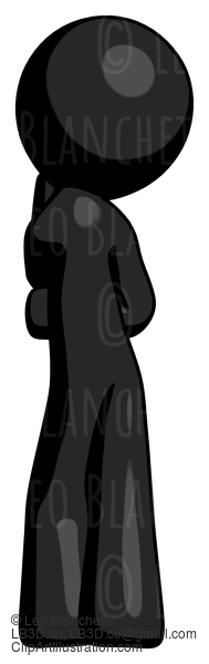 Black Design Mascot Man Thinking, Wondering, Or Pondering Rear View #10600