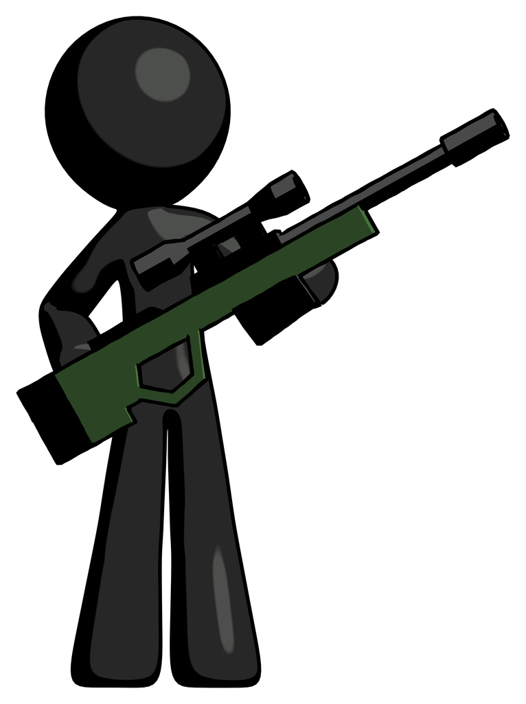 Black Design Mascot Man holding sniper rifle gun