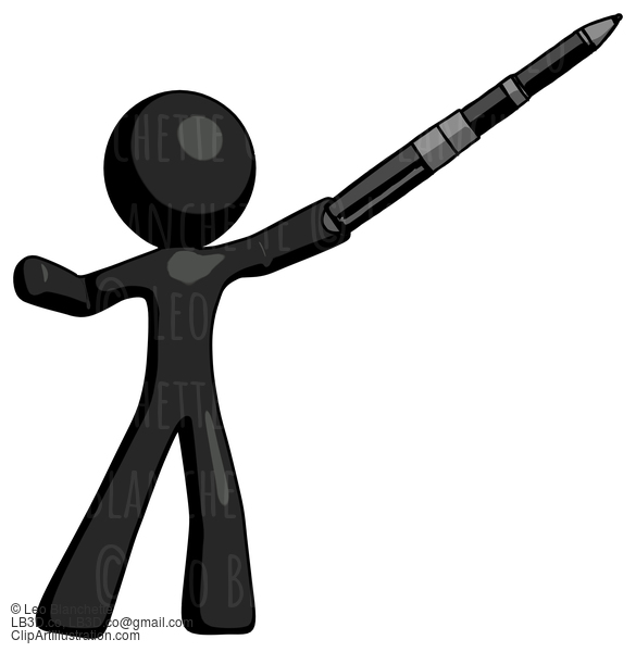 Black Design Mascot Man Demonstrating That Indeed The Pen Is Mightier #10609